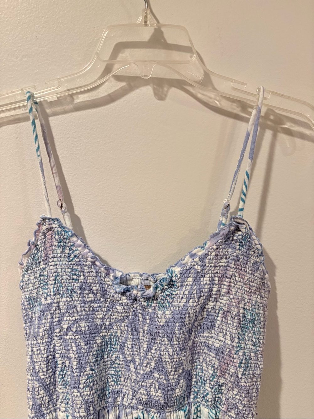 Free People Sweet Nothings  Flowy Blue Floral Smocked Midi Dress SZ L - Picture 6 of 16